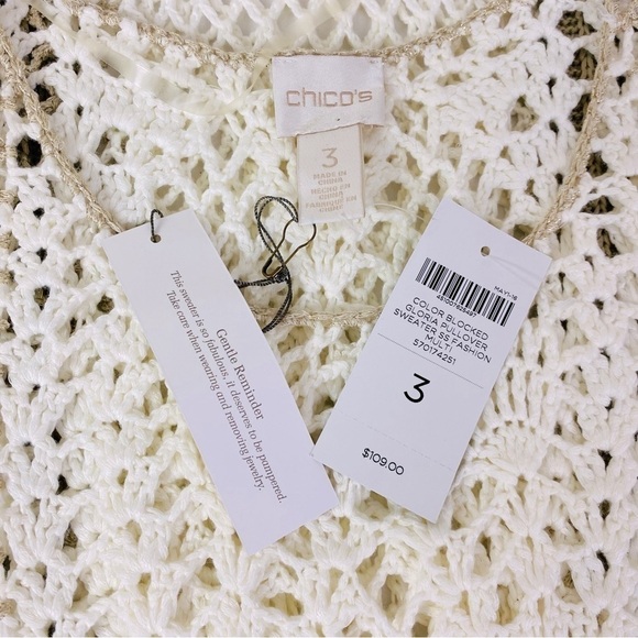 Chico’s Gloria Color Block Open Knit Crochet Sweater Size XL/16 - Picture 10 of 10